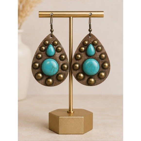 Source Unknown Jewelry - Teardrop Earrings with Turquoise Stones and Bronze Studs - NWT